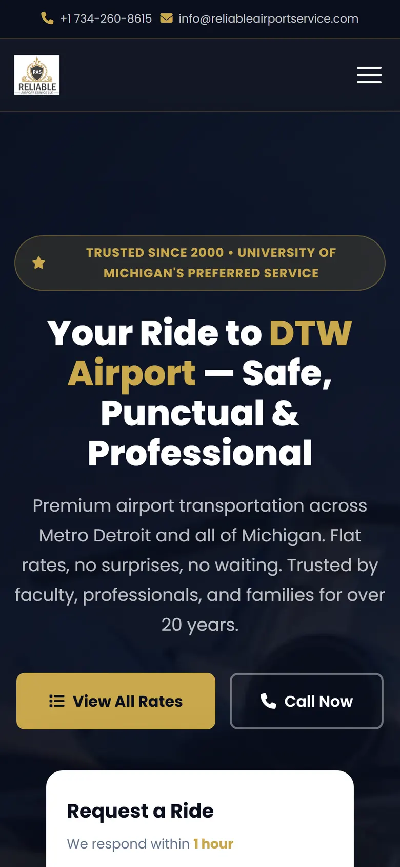 reliableairportservice.com on mobile