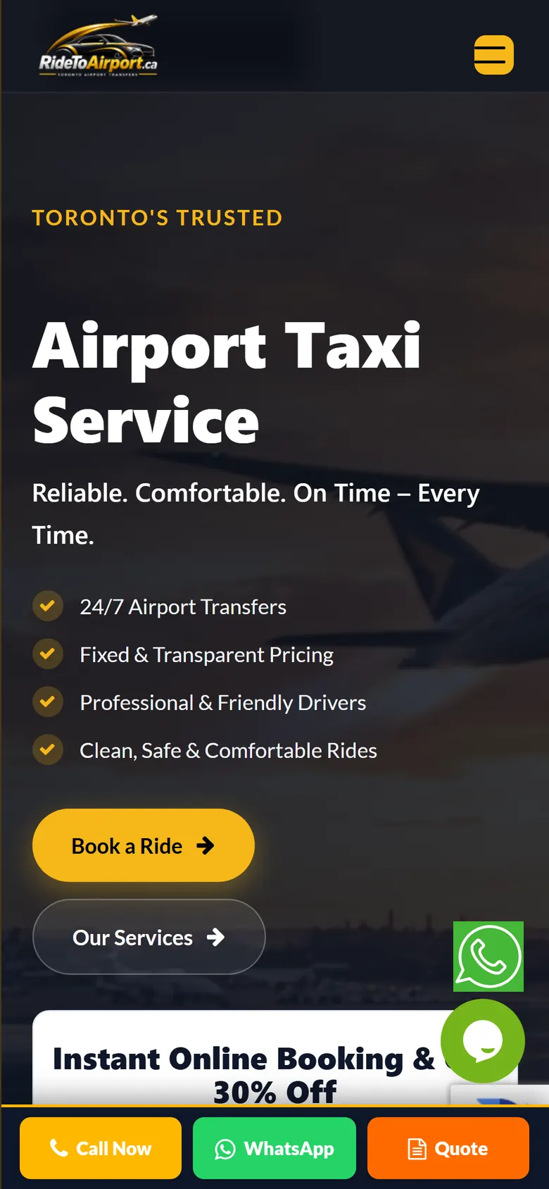 ridetoairport.ca on mobile