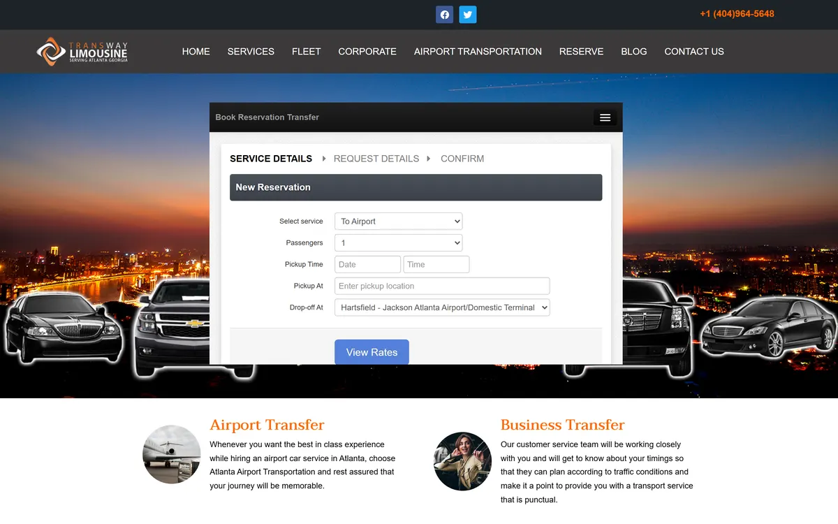 transwaylimousine.com homepage